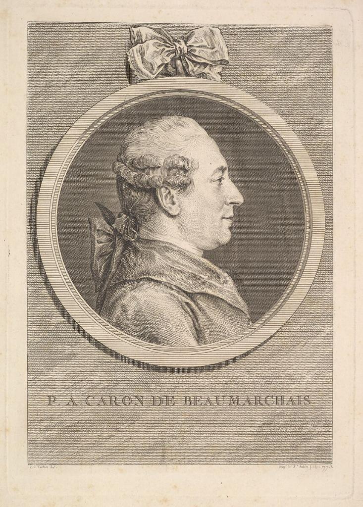 Portrait de P.A. Caron de Beaumarchais, gravé par Augustin de Saint-Aubin d’après Charles Nicolas Cochin II, 1773. New York, Metropolitan Museum, CC0 Portrait de P.A. Caron de Beaumarchais, gravé par Augustin de Saint-Aubin d’après Charles Nicolas Cochin II, 1773. New York, Metropolitan Museum, CC0